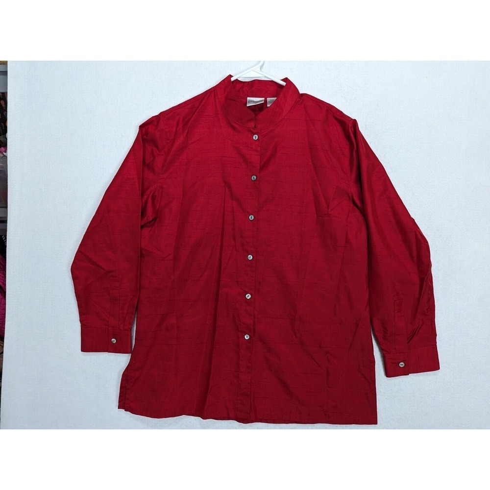 Chicos Womens Shirt Top Size 2 or 12 Silk Blend Long Sleeve Button Up Red
